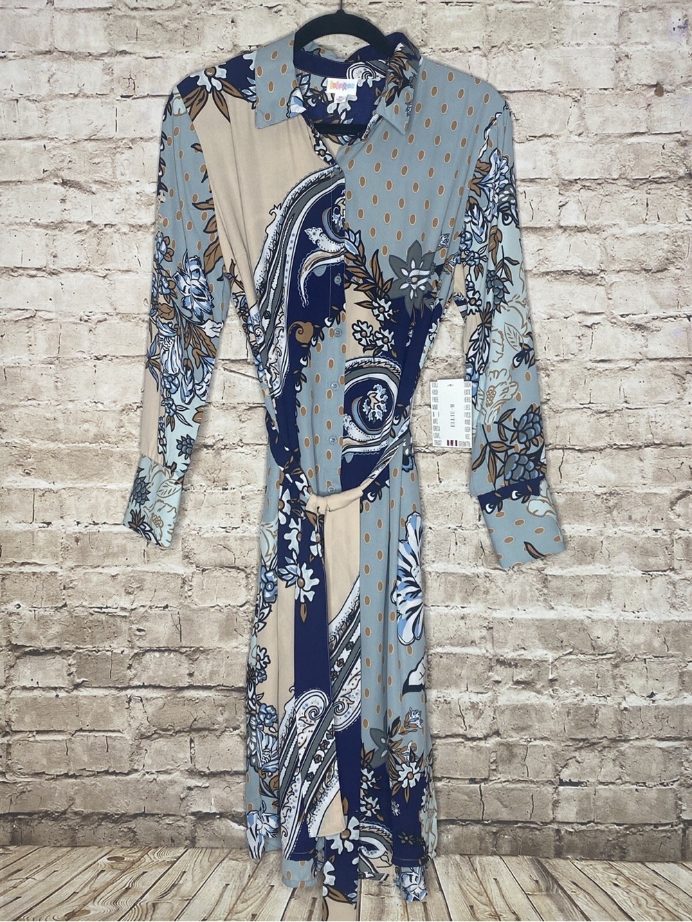 LULAROE Ellie Long Sleeve Button Down Belt Shirt Dress